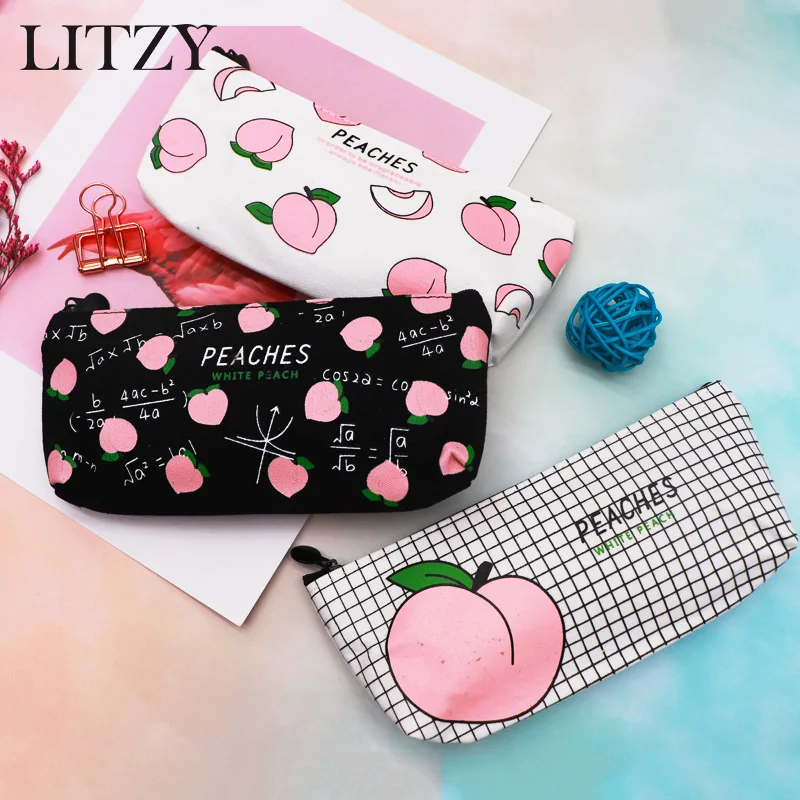 

Kawaii Peaches Pencil Case School PencilCase for Boys Girls Cute Canvas Pencil Bag Pencil Box Stationery Christmas Gifts