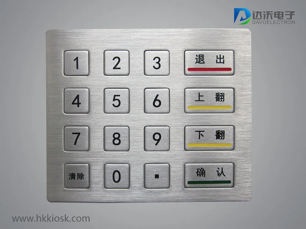 

Rugged industrial metal numeric keypad with 16 flush keys
