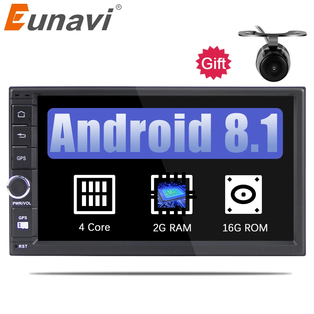 

Eunavi 7'' 2 Din Android 9.0 Universal Car Radio Multimedia Player Video Stereo GPS Navigation 1024*600 HD free camera+usb+wifi