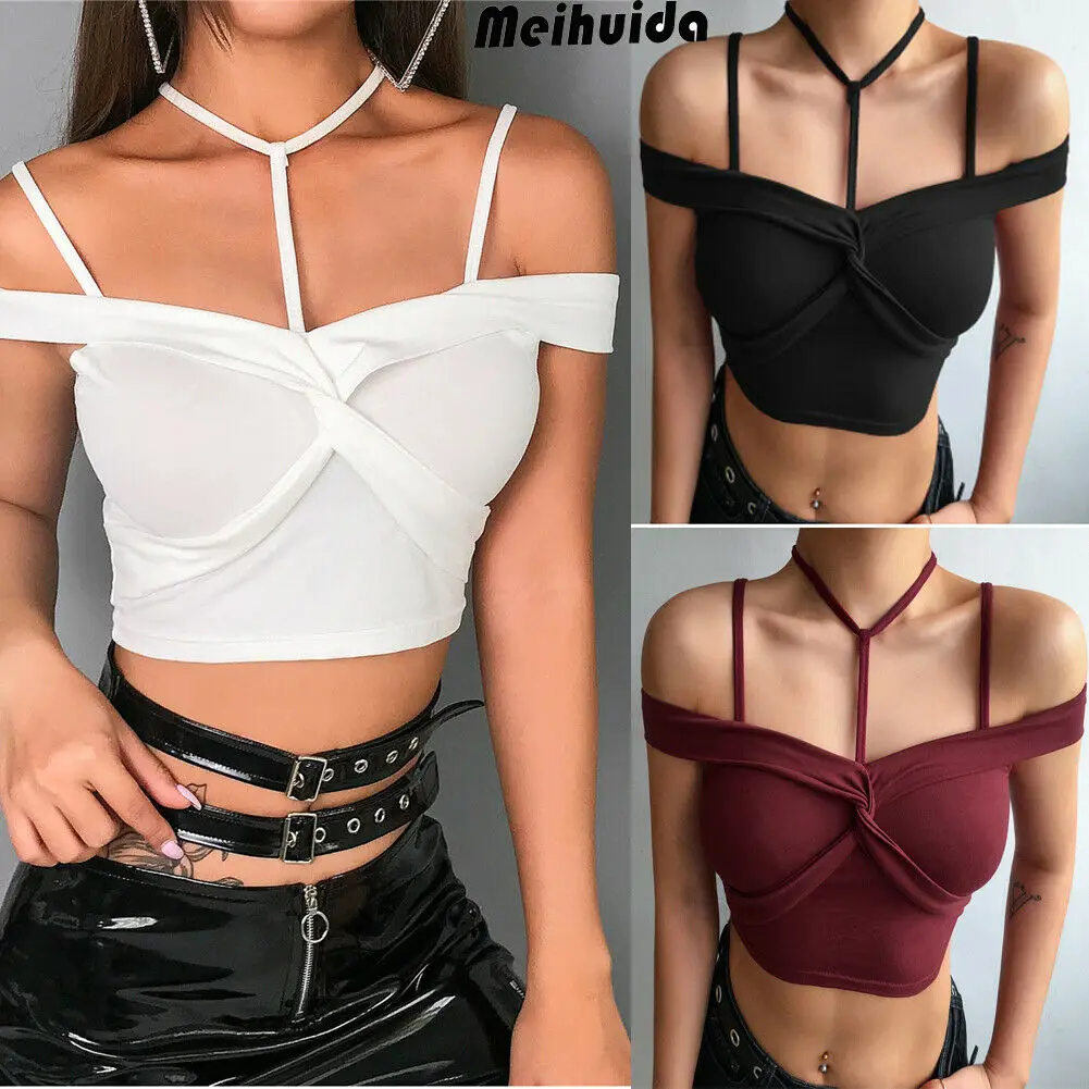 

Women's Sexy V-Neck Off Shoulder Tank Crop Top Vest Casual Bralette