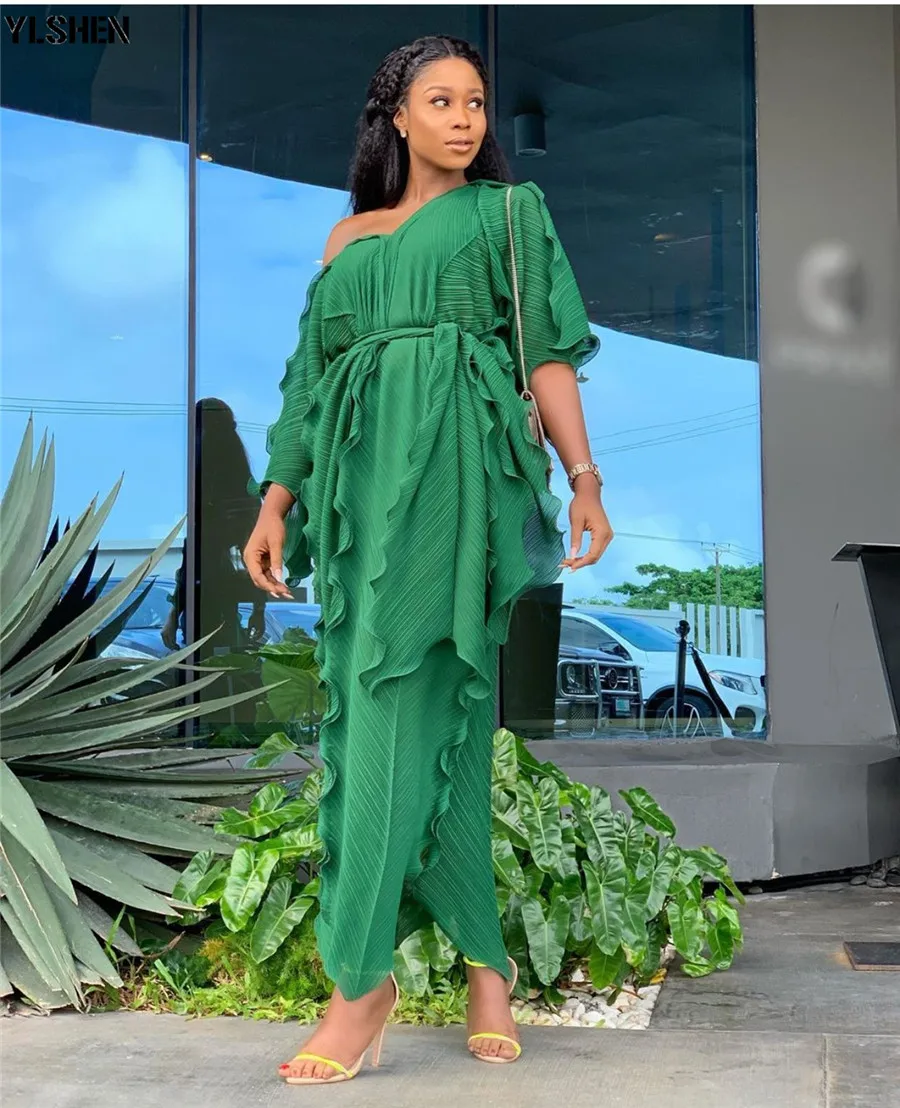 New African Dresses for Women Dashiki Falbala African Dress Clothes Bazin Riche Sexy Pleat V-neck Long Africa Maxi Dress Woman 11