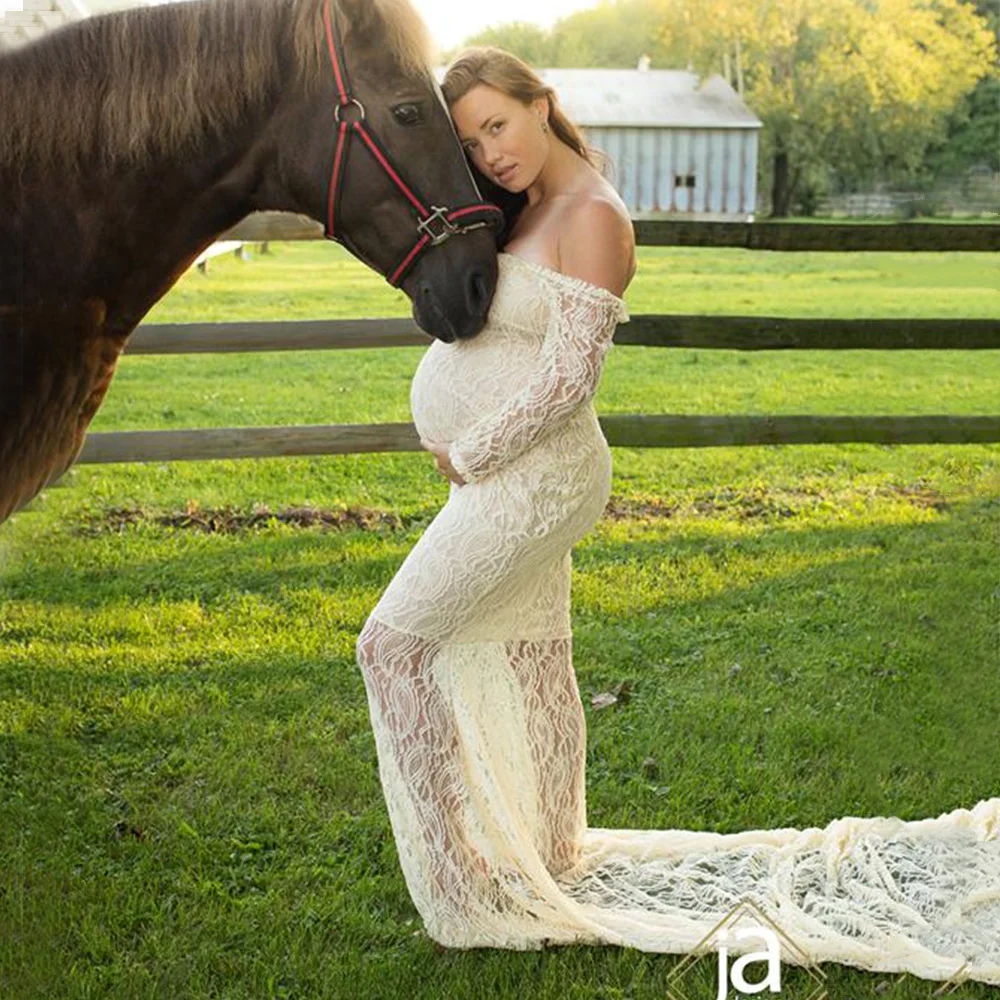 Stretch Lace Long Sleeve V Neck Fishtail Maternity Dress for Photo Shoot Maxi Maternity Gown Shoulderless Lace Fancy Sexy Women Stretch Lace Long Sleeve V Neck Fishtail Maternity Dress for Photo Shoot Maxi Maternity Gown Shoulderless Lace Fancy Sexy Women
