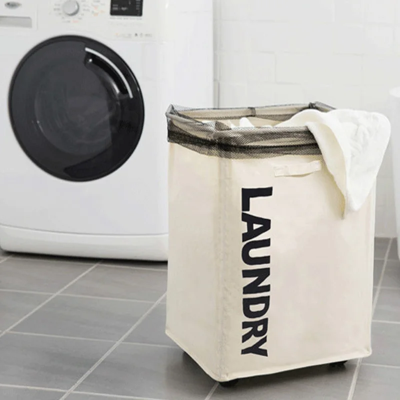 سلة الغسيل الملابس القذرة لعبة حامل مزود بمقبض الحمام غسل القماش مربع Orgnizer بن تخزين بعجلات القطن للطي كبيرة