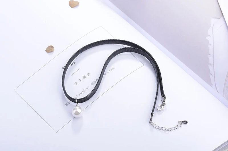 Yanleyu Silver Color Choker Necklace Black Leather Velvet Strip Woman Collar Party Jewelry Simulated Pearl Accessories PN016