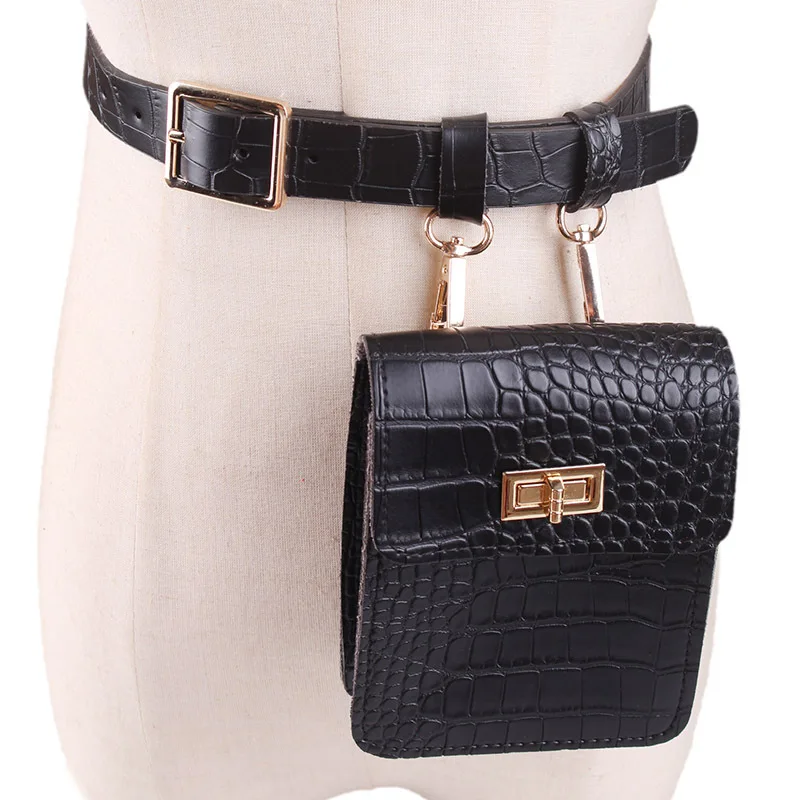 

Fashion Alligator Pattern Waist Packs Women Mini Square PU Leather Waist Purse Bag Fanny Packs Casual Street Pouch Waist Bags