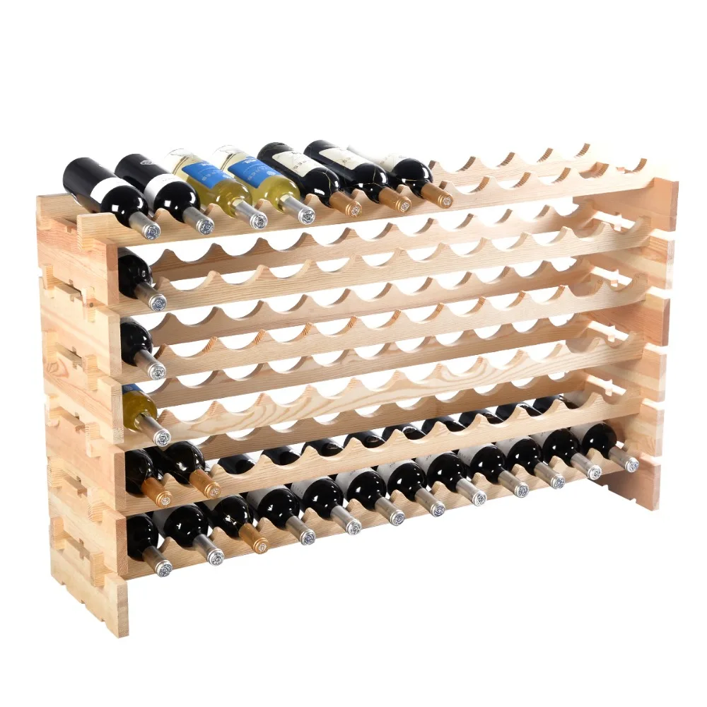 72 Botella Estante de Vino Botellero Madera Pino Sostenedor en Bodega Bar Hogar HW51130|Бары и винные шкафы| |