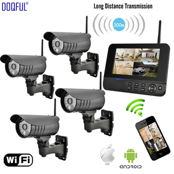 

7 inch Wireless Monitor Home Security Camera Alarm System Recording 4CH Digital CCTV DVR Surveillance IP Remote Via Smart Phone