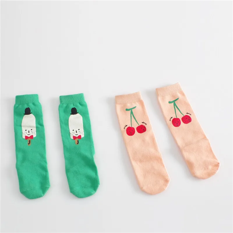 EnkeliBB носки без пятки из хлопка для малышей милые носки средней длины с принтом вишни и мороженого милые хлопковые носки для малышей