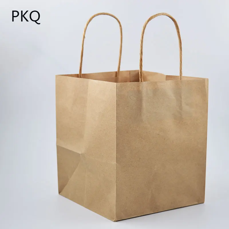 50 шт крафт/белая бумажная Подарочная сумка с ручкой, небольшие квадратные бумажные пакеты для ланча коробки, упаковка для выпечки - Цвет: kraft