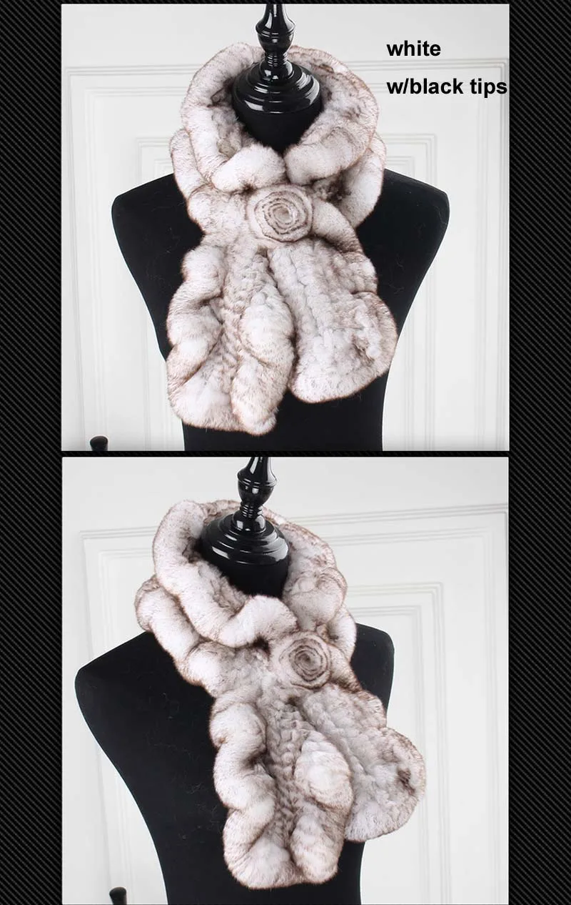 rex wavy scarf white black tips