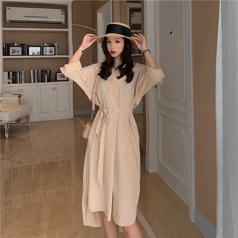 

Summer Autumn Bandage Shirt Dress for Women 2019 lace up casual Dresses
