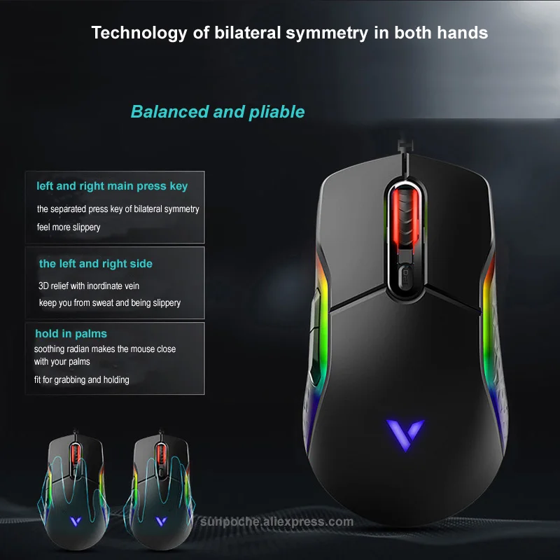 Rapoo Wired Gaming Mouse Mice 16000DPI 400IPS IR Optical Sensor VT Customizable Chip RGB Backlit 8 Programmable Keys Ergonomic