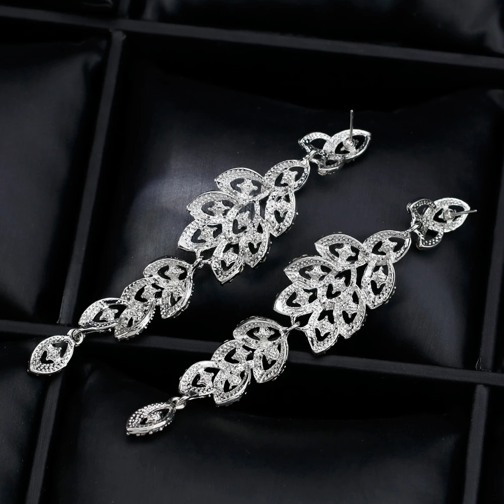 TREAZY серебряные/Золотые длинные серьги с кристаллами элегантные Висячие листья свадебные серьги-подвески женские свадебные ювелирные изделия на выпускной