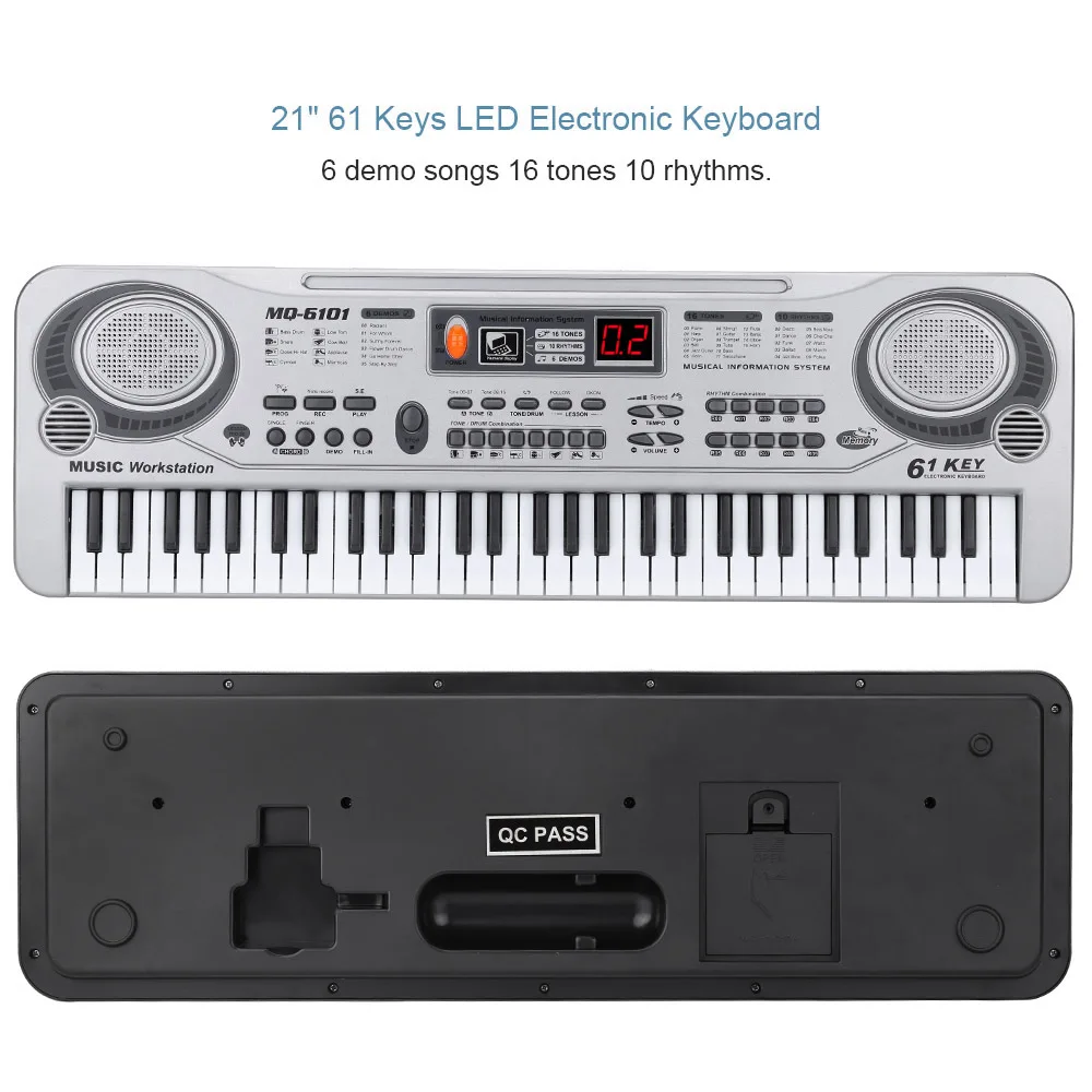 61-клавишная клавиатура фортепиано светодиодный инструмент клавиатуры 21-дюймового музыкального образования вкладыш двухрядного электронного фортепиано детей начинающих Elec