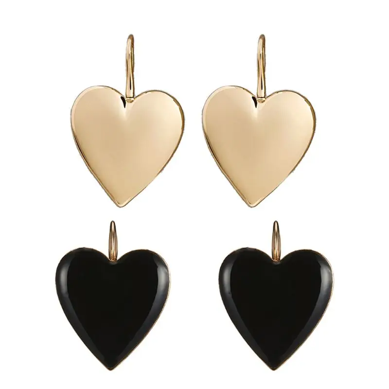 

Black Gold Big Love Heart Hook Statement Drop Earrings For Women Fashion Jewelry