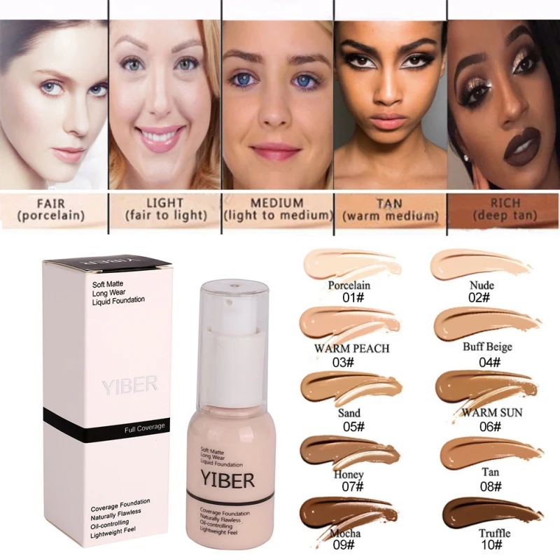 

Foundation Cream Whitening Long Wear Oil Control Concealer Liquid Foundation Soft Matte Facial Base Cream