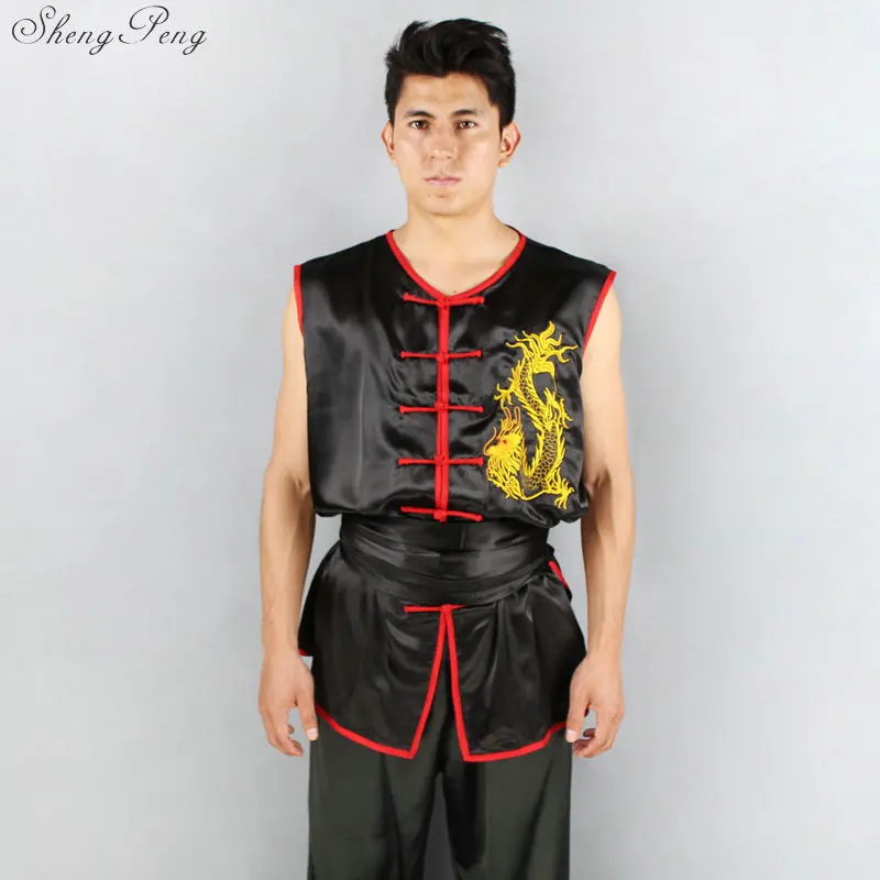 Одежда для кунг-фу, традиционная одежда ушу, костюм китайского дракона, униформа кунг-фу без рукавов, мужская униформа для кунг-шаолина Q119