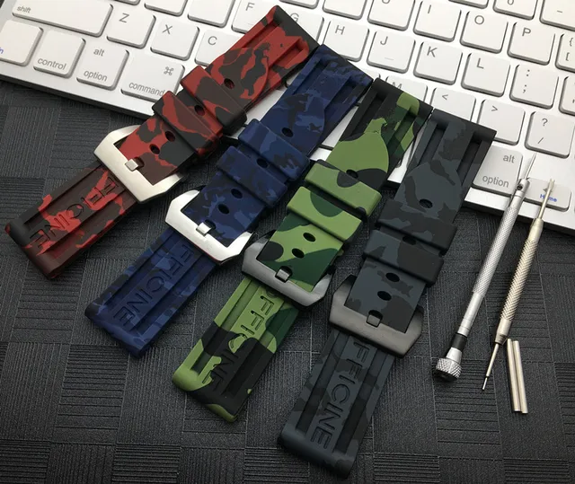 Sports 22mm 24mm Camo Gray Green Red Blue Silicone Rubber watchband For Panerai strap for PAM111 Watch band Bracelet free tools