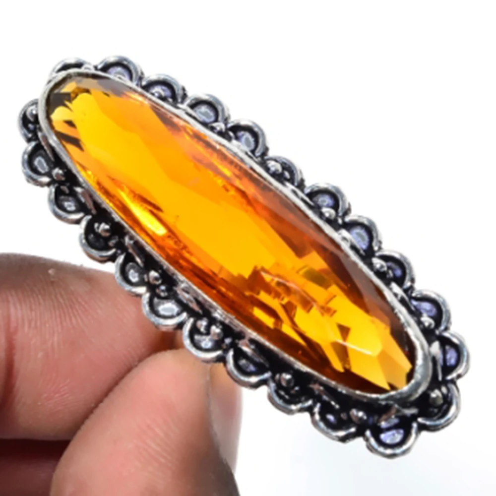 

Honey Citrines Ring Silver Overlay over Copper , Size:8.75, R5079