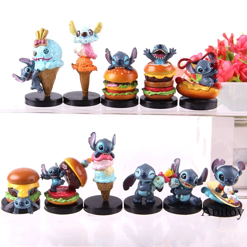 

Q Version Stitch Figure Action Lilo & Stitch Ice Cream Hamburger Ver. PVC Anime Collection Model Toy Gift for Kids 11pcs/set