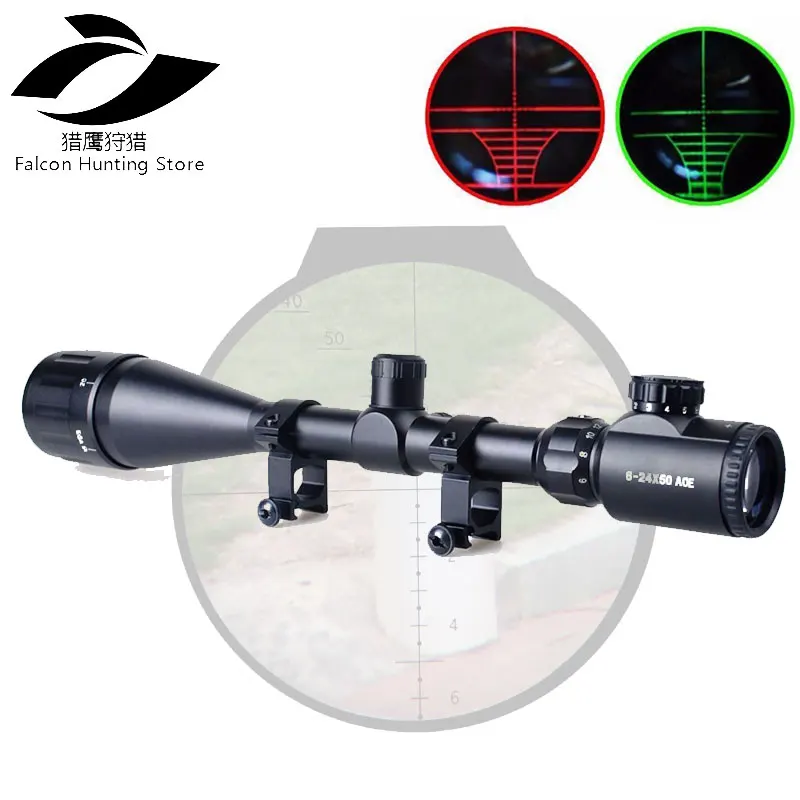

Tactical Rifle Scope 6-24X50 AOEG Red & Green Mil-Dot Illuminated Sight Sniper Scope Airsoft gun Sight