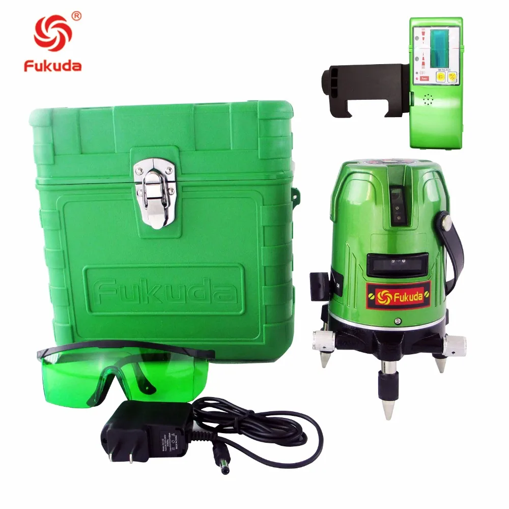 

Fukuda Green Laser Level 5 Line 1 Point 360 Rotary EK-469GJ Lithium battery +green line receiver FDG-II IP54