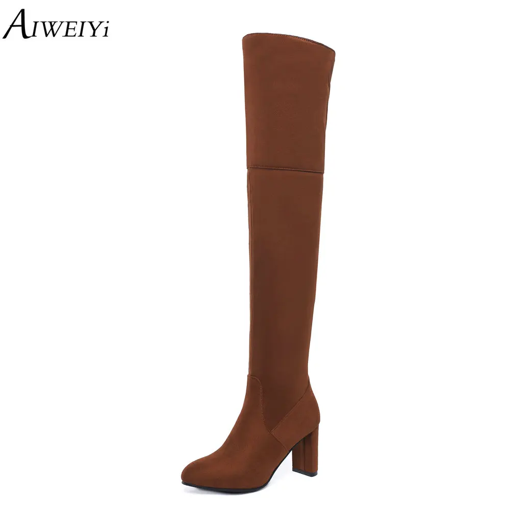 

AIWEIYi Thigh High Boots Female Winter Boots Women Over The Knee Boots High Heel Stretch Sexy Fashion Shoes Black Booties