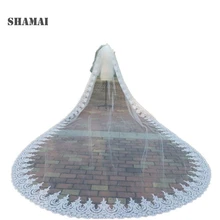 Шамаи двухслойный Кружевной Край, длинный 3 метра ширина 5 метров Длина вуаль для свадьбы в соборе длина венчальная Фата свадебная крышка лицевая вуаль