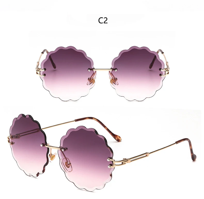 Круглые Солнцезащитные очки в цветочек, модные брендовые женские летние Винтажные Солнцезащитные очки без оправы, градиентные розовые коричневые очки, сексуальные UV400