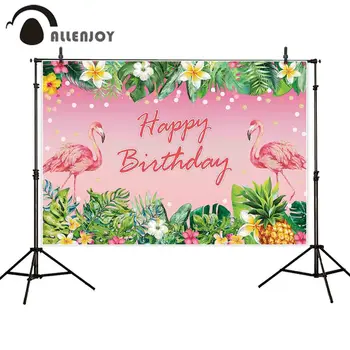 

Allenjoy background for photo studio pink flamingo pineapple tropical birthday party photography backdrop fabric photocall