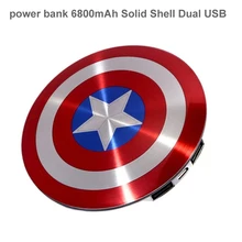 HOT power bank 6800mAh Solid Shell Dual USB / The Avengers Captain America Shield Charge Mobile Power Supply portable charger