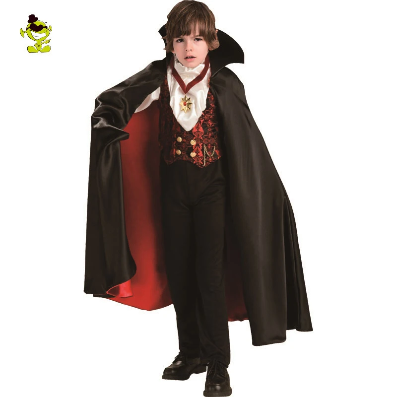 

Kids-Vampire Costume Halloween Cosplay Vampire Boys King Costumes With Cape & Pendant masquerade party boy Clothing Set