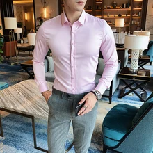 Однотонная официальная Мужская рубашка с длинными рукавами, разноцветная Мужская рубашка для бизнес-отеля банкета, приталенная удобная и элегантная рубашка