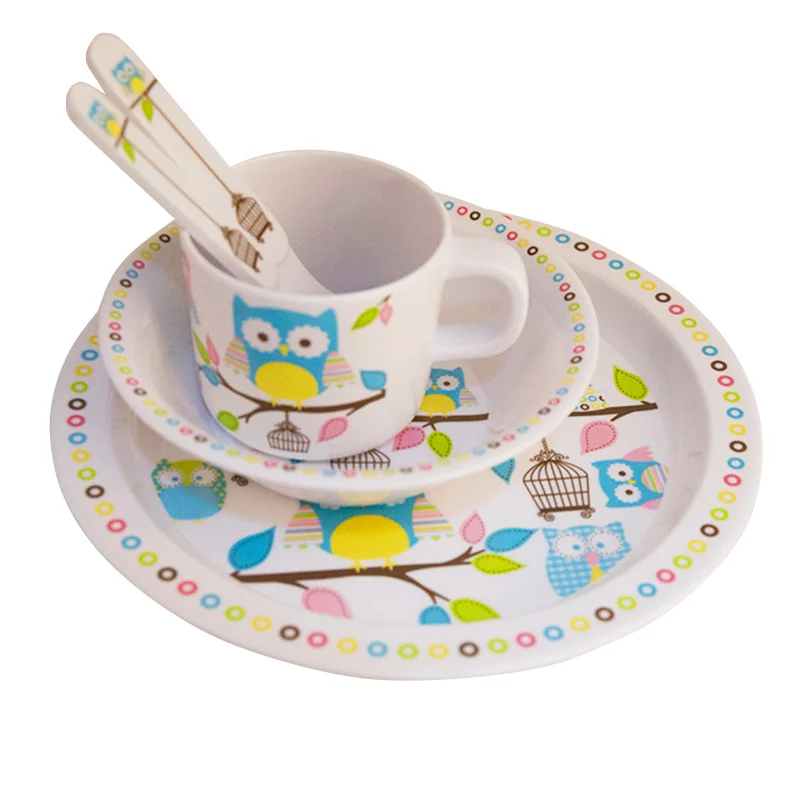 Baby Feeding Dishes Set Bowl Plate Forks Spoon Cup Children's Tableware Melamine Dinnerware Feeding Set For Kids Dishes Plate (5)