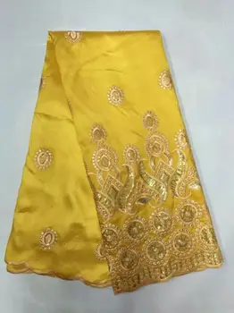 

yellow African George Fabric With Sequins 2017 New Design Embroidered Polyester Nigerian George Lace For Wedding Dress