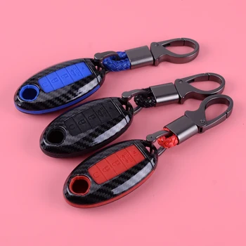 

Carbon Fiber Style Car Key Shell Silicone Cover Holder Fob Case Fit For Nissan 5 Button