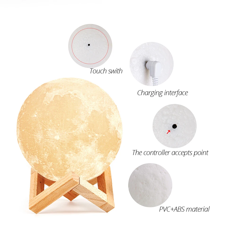 Dropship 3D Print Rechargeable Moon Lamp Light Creative Novelty Light Bedside Lamp Touch Switch Moon Table Lamp For Bedroom Deco