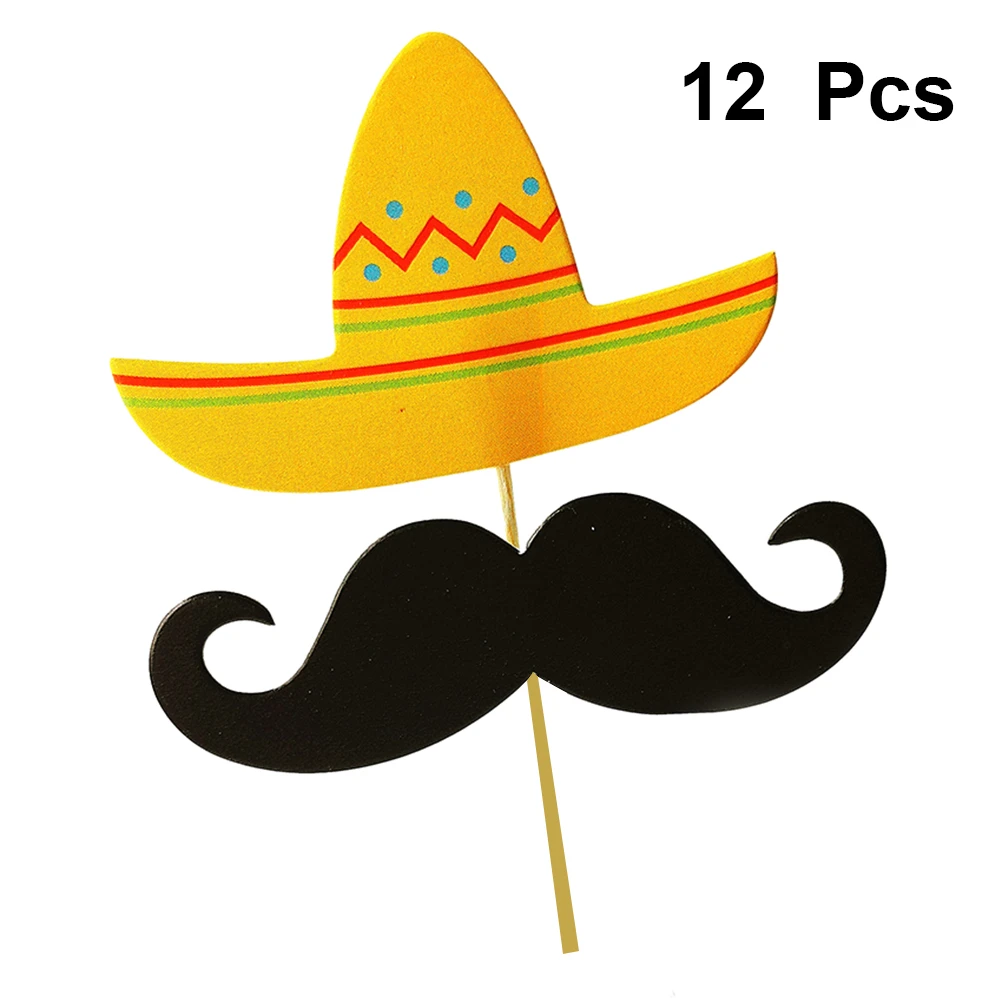 12 Uds. De bigote y sombrero de Carnaval mexicano, adorno de pastel para fiesta de cumpleaños de bebé, fruta, postre, comida selecciones, Decoración de de decoración de pasteles| - AliExpress