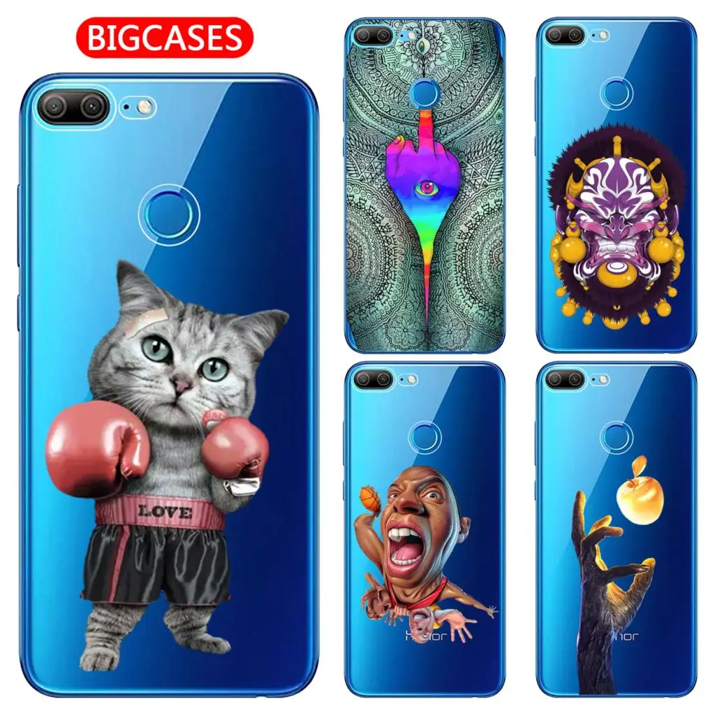 For Huawei Honor 9 Lite Case Cover 5.65&quot Soft TPU Silicone Cool Anger Mask Boxing Cat Middle Finger Star Painted Phone Back |