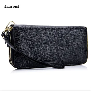 

LEACOOL Genuine Leather Women Wallet Female Long Clutch Lady Walet Portomonee Rfid Luxury Brand Money Bag For Girls Coin Purse