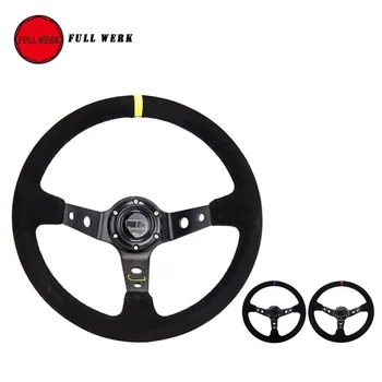 

14 inch 350mm Deep Corn Drifting Suede Leather Steering Wheel Universal Accessories for Racing Car