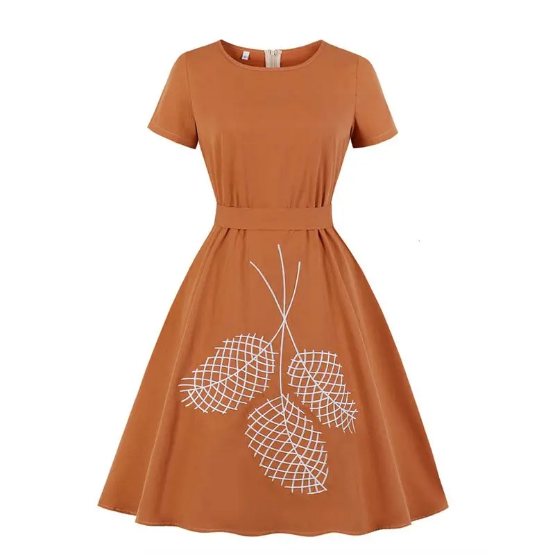 

Summer Vintage Sweet Elegant Plus Size Party Travel Beach Women Pin Up Dresses Print Retro Orange Female Big Swing Chic Dress