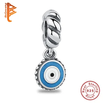

BELAWANG 925 Sterling Silver Blue Enamel Lucky Eye Charms Beads Fit Original Bracelet Necklace Christmas Jewelry Gift
