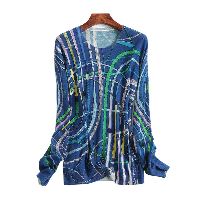 

New American wind female printed sets show skin color render sweater knitting sweater long sleeved edition