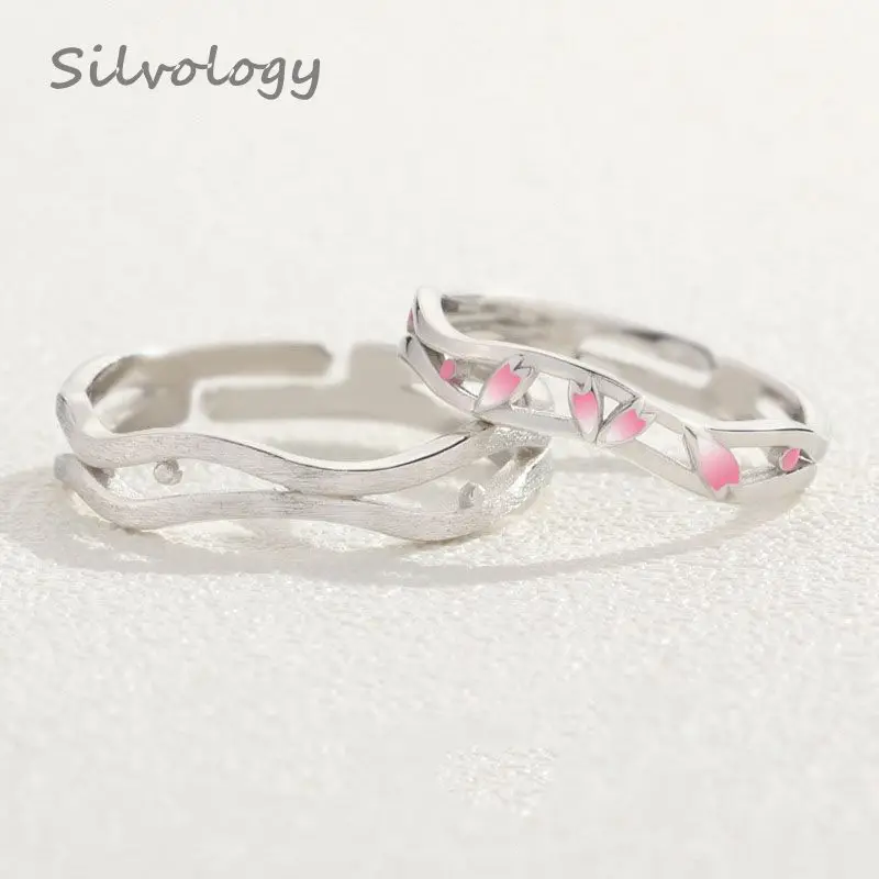 

Silvology Falling Fower Flowing Water Couple Rings Original Sterling 925 Silver Rings For Women Men Festival Romantic Jewelry