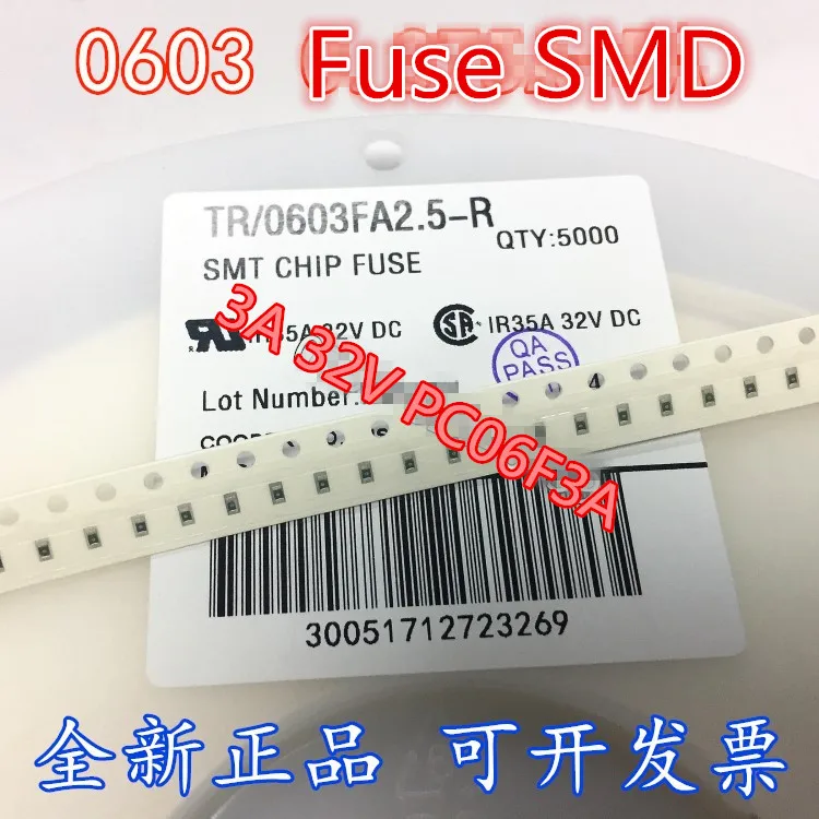 100 шт/партия для предохранителя BUSSMANN 0603 SMD SMT быстродействующий 3A 32 V PC06F3A