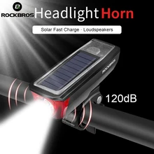 

ROCKBROS Solar USB Charging Bike Bicycle Headlights IPX4 Waterproof 120 Db Bike Bell Light Sensing Smart Switch Bike Accessories