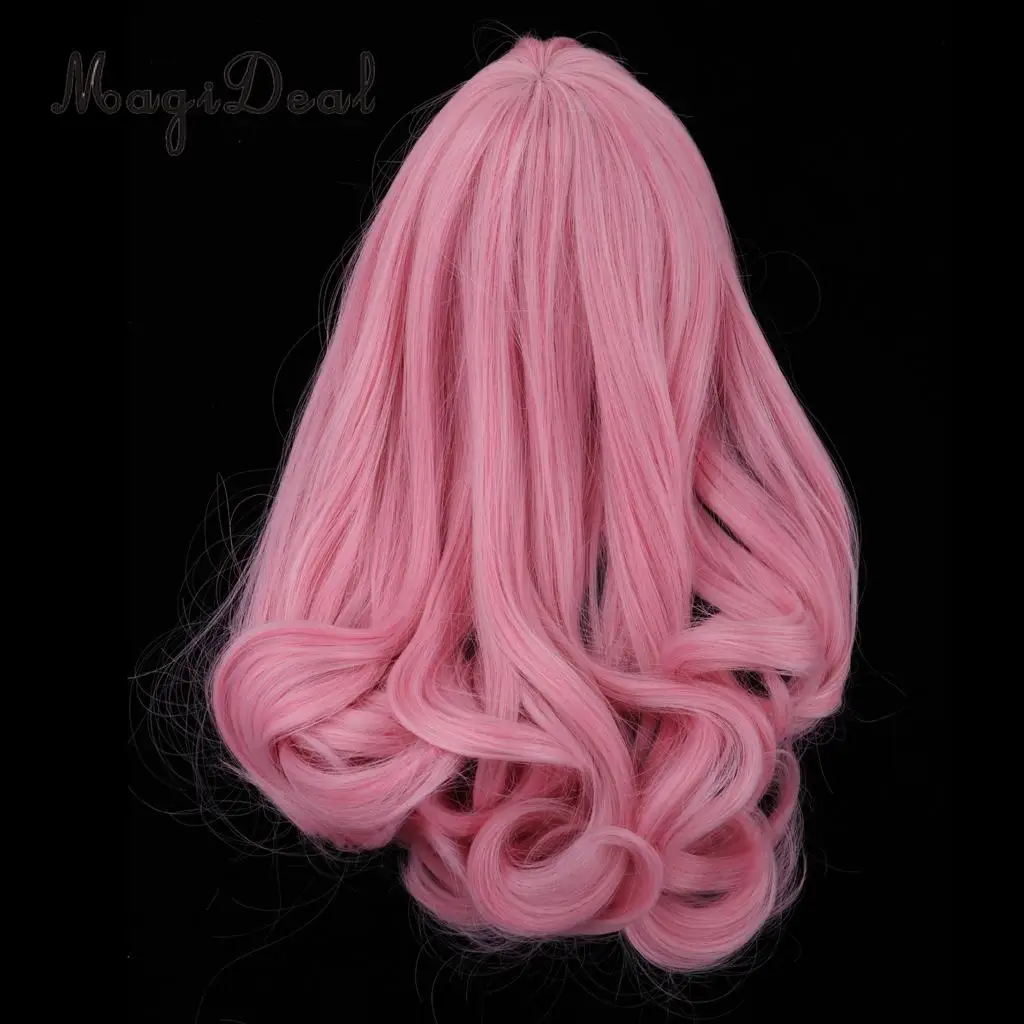 16inch Girl Doll Wigs Long Curly Hair With Bangs For Sharon Doll for Dollfie Fashion Ball Jointed Dolls Hairpiece Accessory Pink