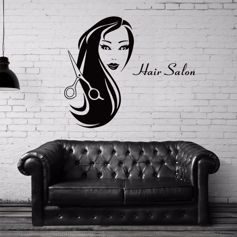 Hair Salon Sticker Beauty Scissors Decal Haircut Name Posters Vinyl