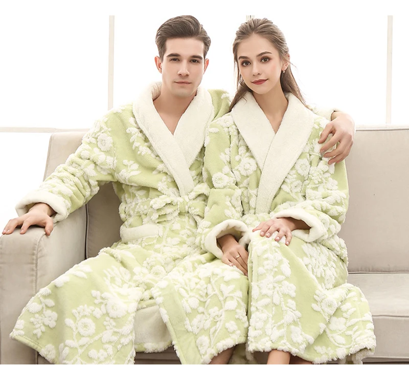 Толстый теплый фланелевый Халат для женщин и мужчин, длинный халат, жаккардовый фланелевый Халат кимоно, одежда для сна, зимний банный халат для пар